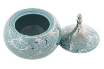 BOÎTE À BIJOUX PORCELAINE 14X14X17 COUVERCLE TURQUOISE CHROME LD182511 3