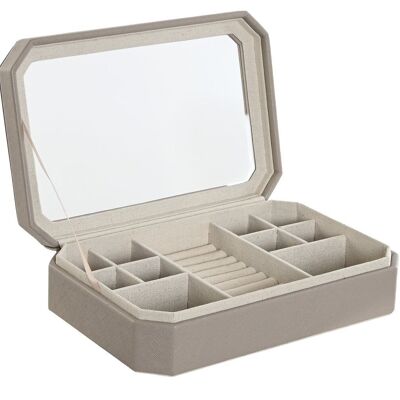 PU GLASS JEWELRY BOX 30X21X6 BEIGE JO213052