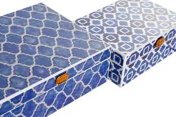 COFFRET A BIJOUX SET 2 BOIS 24X20X8 BLEU MOSAIQUE LM204379 2