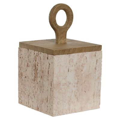 BOITE A BIJOUX RESINE 12X12X21 AVEC COUVERCLE MARBRE SIMIL BEIGE LD213186