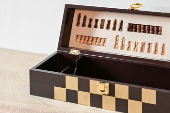 SET DE VIN 3 MDF 36X11X12 ÉCHECS BRUN FONCÉ RC212142 2