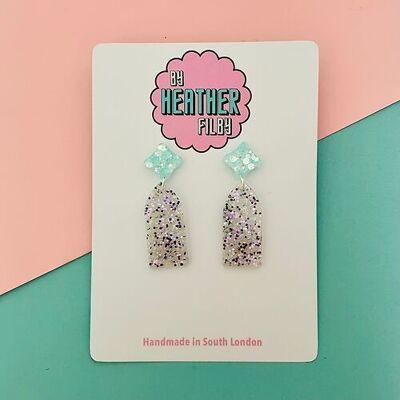 White and Purple Glass Window Glitter Earrings