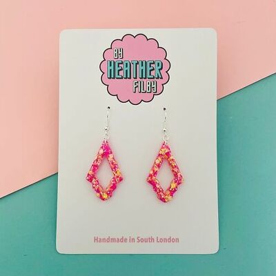 Pink and Yellow Glitter Diamond Earrings