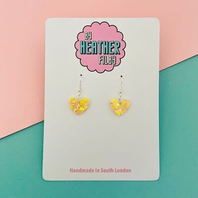 Mini Yellow Heart Glitter Earrings