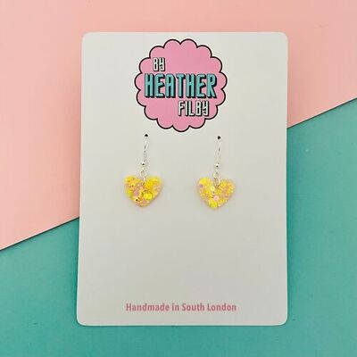 Pendientes Mini Corazón Amarillo Glitter