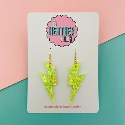 Large Green and Yellow Lightning Bolt Earrings