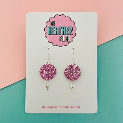 Pink Glitter Circle Earrings