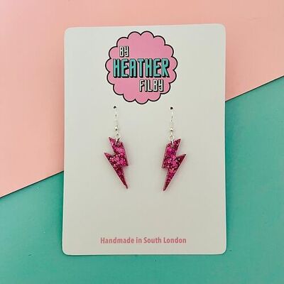 Mini Vibrant Pink Glitter Lightning Bolt Earrings