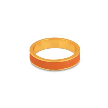 Bague bande en émail doré et orange 1