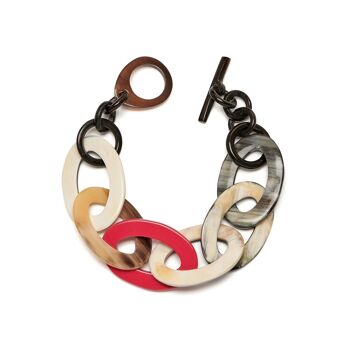 Bracelet en corne à maillons ovales naturels laqué rouge et noir 1