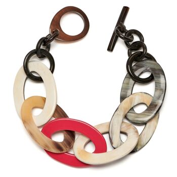 Bracelet en corne à maillons ovales naturels laqué rouge et noir 2