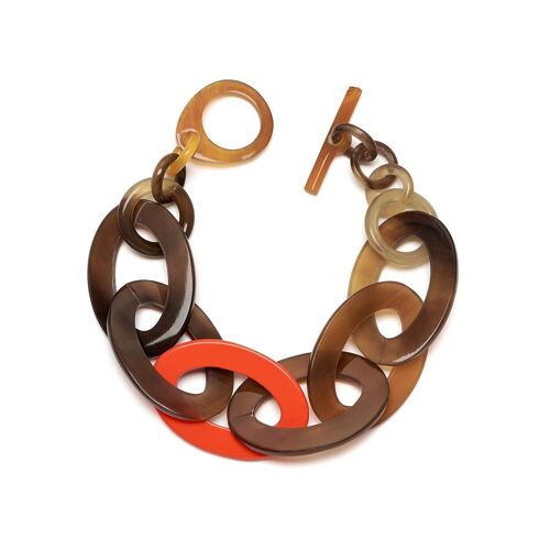 Orange Lacquered and Brown Natural oval link horn bracelet