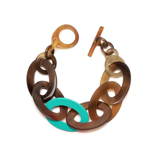 Aquamarine Lacquered and Brown Natural oval link horn bracelet