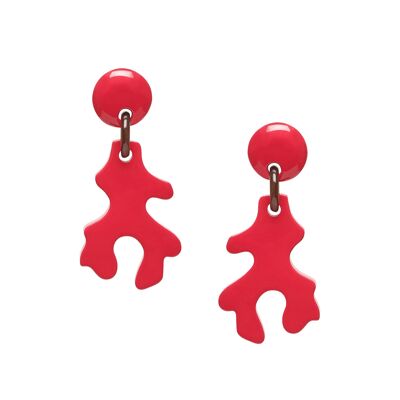 Red Lacquered abstract coral shaped earring.