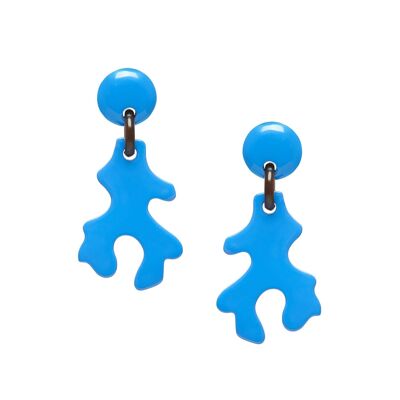 Blue Lacquered abstract coral shaped earring.