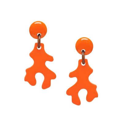 Orange Lacquered abstract coral shaped earring.