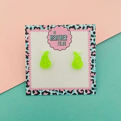 Green Pear Glitter Stud Earrings
