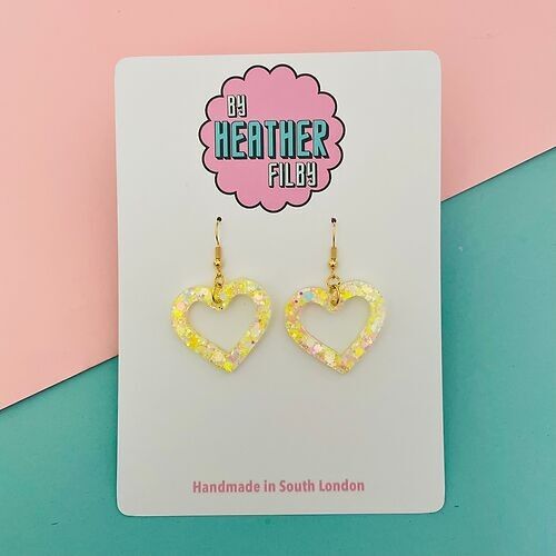 Pastel Yellow Small Glitter Heart Earrings