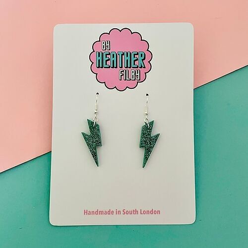 Mini Turquoise Glitter Lightning Bolt Earrings