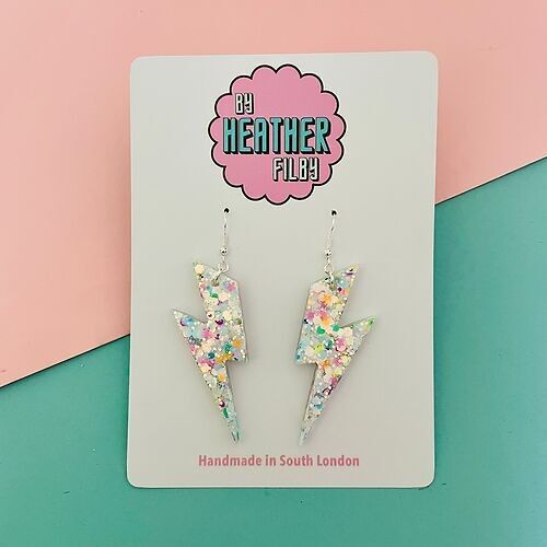 Large Iridescent Sprinkle Lightning Bolt Earrings