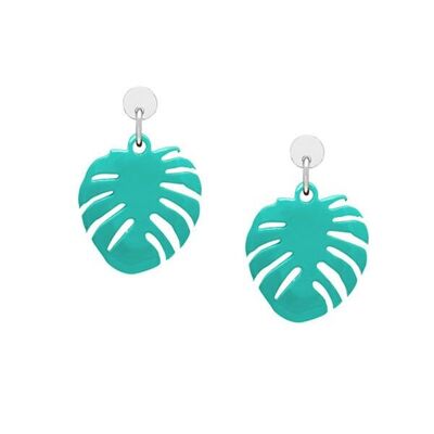 Aquamarine palm leaf earring - Silver