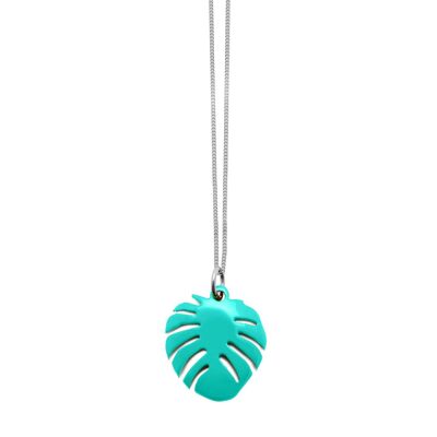 Aquamarine horn palm leaf pendant - Silver