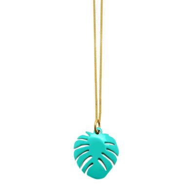 Aquamarine horn palm leaf pendant - Gold