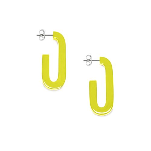 Oblong chartreuse lacquered hoop earring