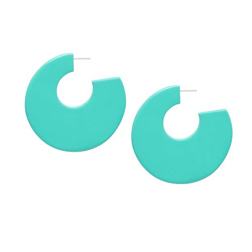 Large flat aquamarine lacquered hoop earring