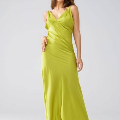 Abito lungo in raso con spalline sottili in verde lime