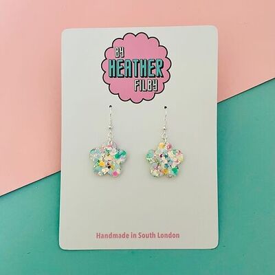 Iridescent Sprinkle Glitter Mini Flower Earrings