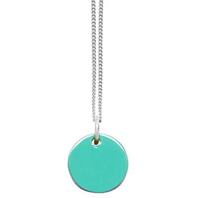 Aquamarine and brown reversible Lacquered disc pendant - Silver
