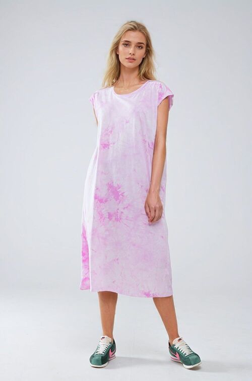 Pink Tie Dye Midi Shirt Dress