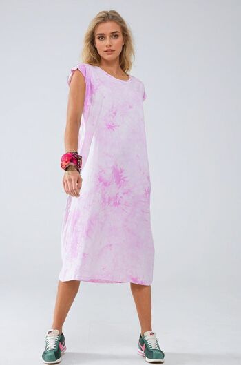 Robe chemise mi-longue rose tie-dye 3