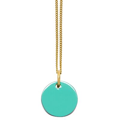 Aquamarine and brown reversible Lacquered disc pendant - Gold