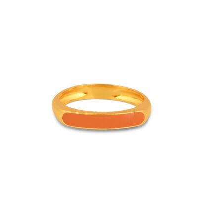 Schmaler Ring aus Gold und orangefarbener Emaille