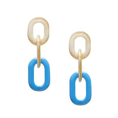Blue and white natural triple link earring