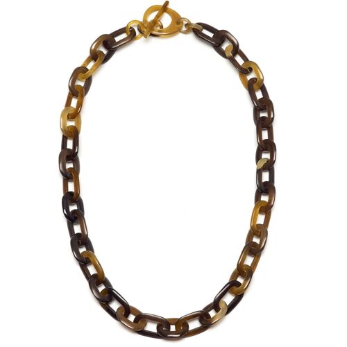 Brown natural Mid Length small oval link horn necklace