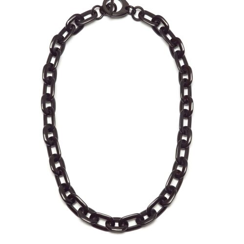 Black Mid Length small oval link horn necklace