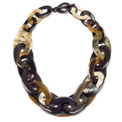 Große Halskette mit ovalen Gliedern aus schwarzem Naturhorn