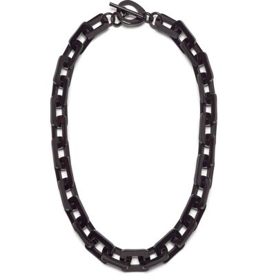 Mid Length rectangle chain link horn necklace - Black