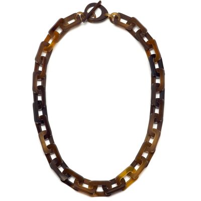 Mid Length rectangle chain link horn necklace - Brown Natural