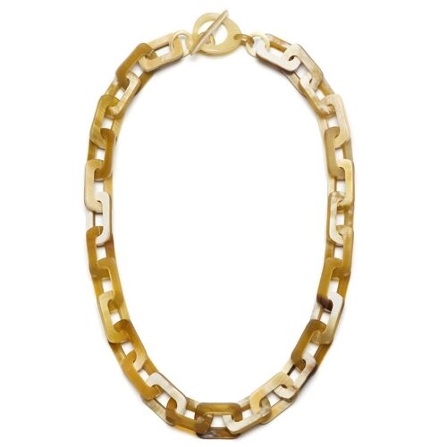 Mid Length rectangle chain link horn necklace - White Natural