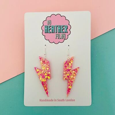 Large Pink and Yellow Lightning Bolt Earrings