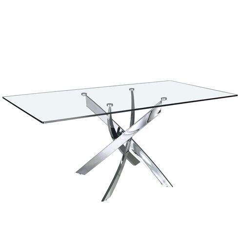 Mesa comedor rectangular cristal templado y acero cromado Mod. 1061