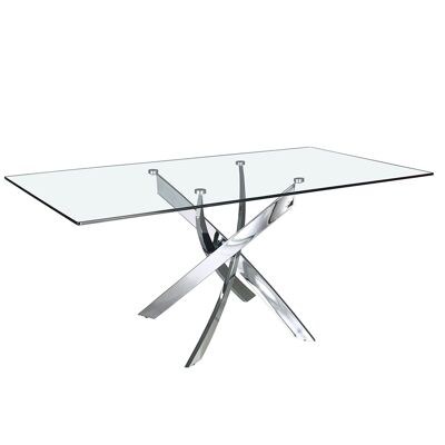 Rectangular tempered glass and chrome steel dining table Mod. 1061