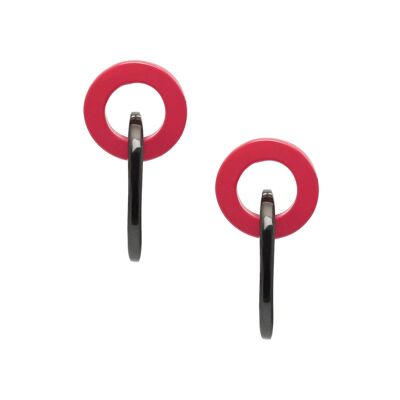 Red and black natural oval link horn earring
