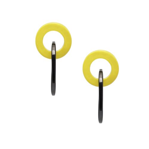 Chartreuse and black oval link horn earring