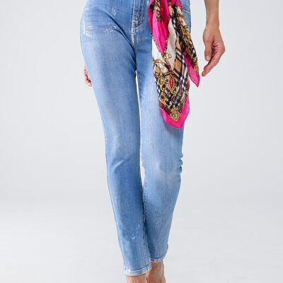 Jeans denim super skinny con effetto metallizzato