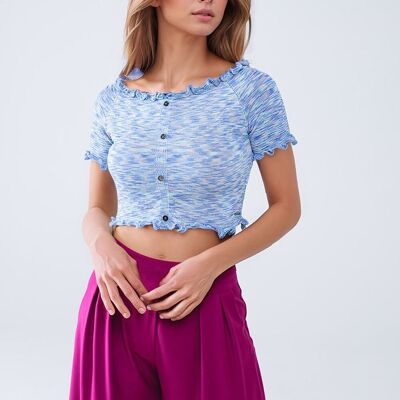 Off The Shoulder Cropped Knitted Top in Blue